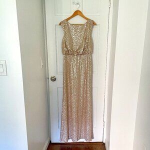 David's Bridal Sequin Blouson Dress | Size M | Color Gold/Champagne